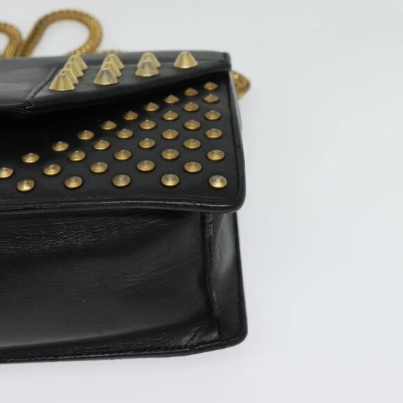 SAINT LAURENT Studs Chain Shoulder Bag Leather Black Gold Auth bs29263 - Picture 5 of 16